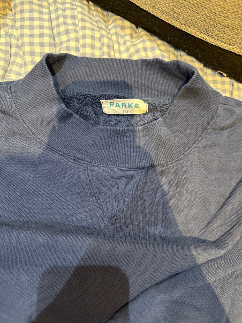 Parke Navy Mock-Neck Sweatshirt with Leather Logo Patch - Picture 3 of 3